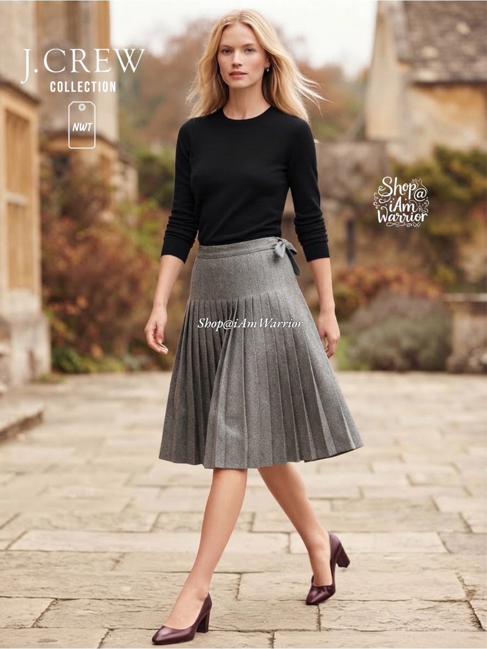 J.Crew Collection NWT RARE Gray Wool Pleated Wrap Tie Skirt